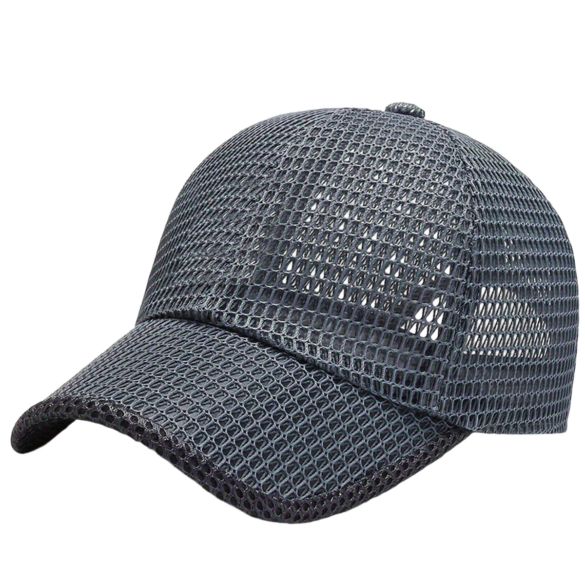 A dark gray breathable mesh baseball cap shown from above.