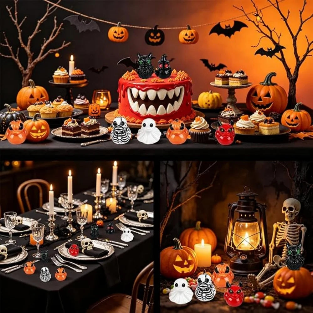 Spooky Mini Duck Figurines for Halloween Decor (Set of 10)