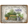 Vintage metal tin sign featuring herbs of Provence plants and text for garden decor