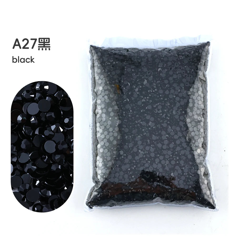 A27 black precision resin rhinestones in a square bag.