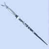 A silver and black metal-resin magic wand with an ornate handle and a pointed tip.