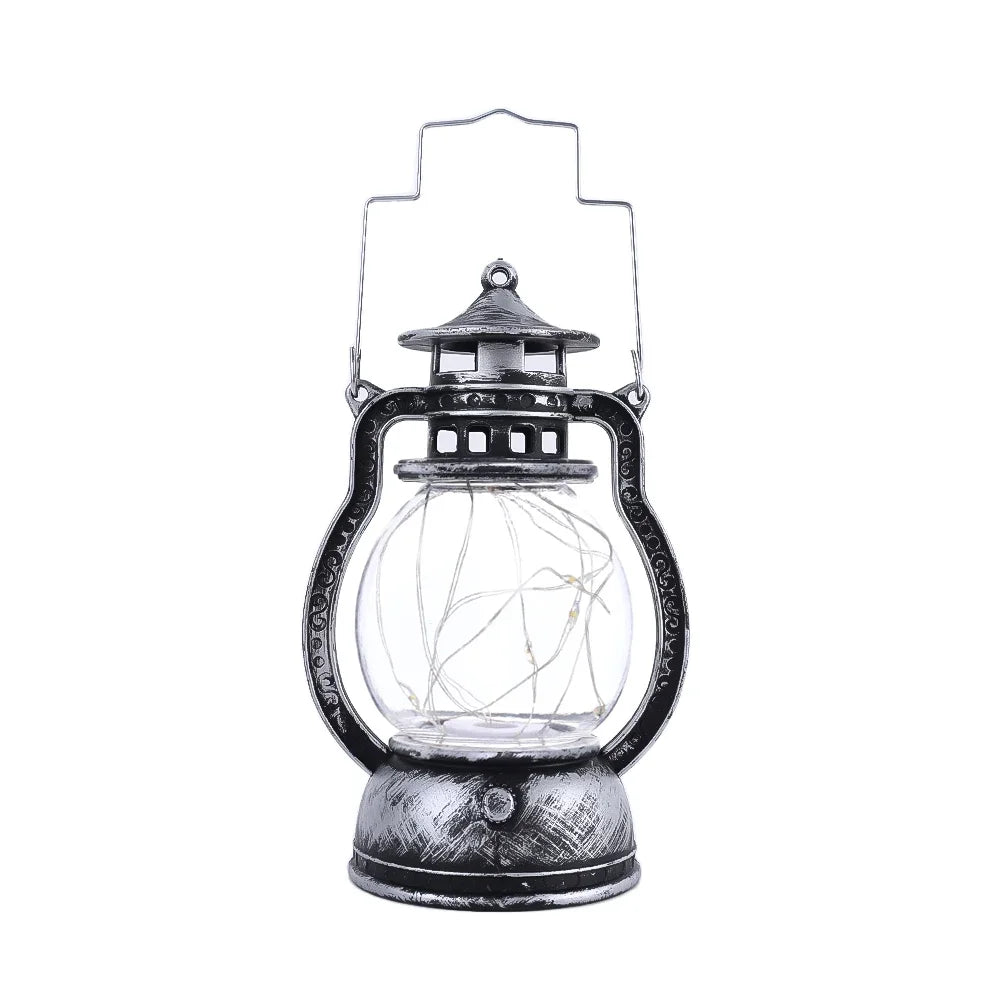 A vintage-style LED lantern night light with a glass bulb and metal base, featuring a warm retro glow.