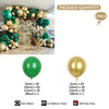 Metallic gold and dark green balloon arch kit with 136 pieces including balloons, ribbon, and glue dots