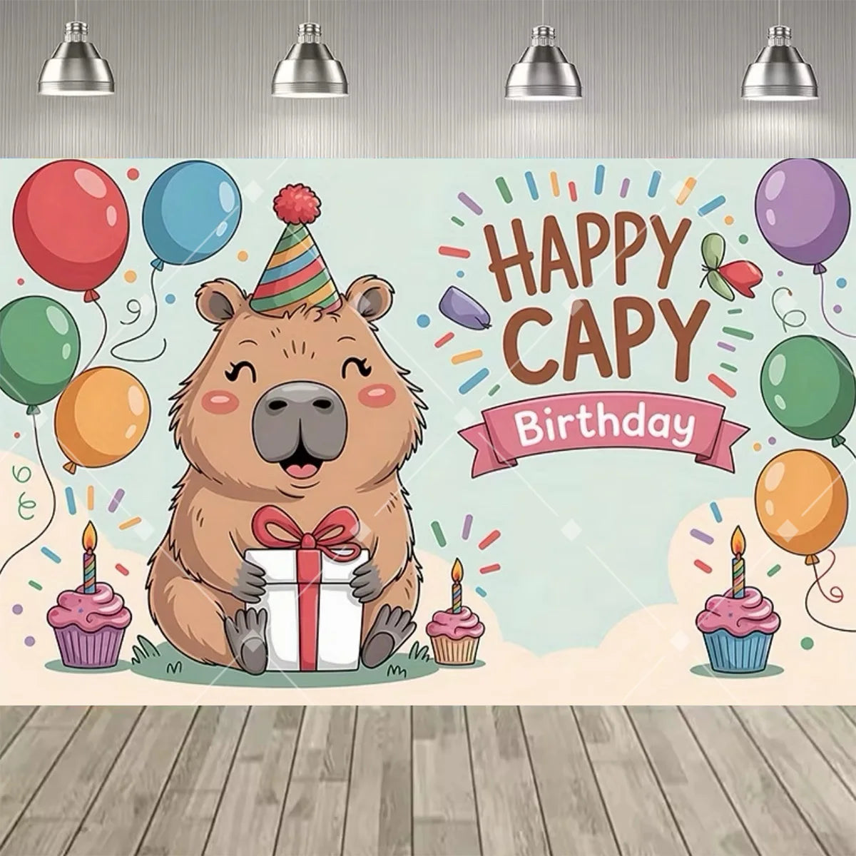 Cute Capybara Cartoon Birthday Party Backdrop