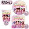 A set of 60 pieces of Sajaboys themed disposable party tableware including cups, plates, and napkins.