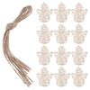 A set of twelve wooden angel ornaments with hemp rope, arranged in a grid.