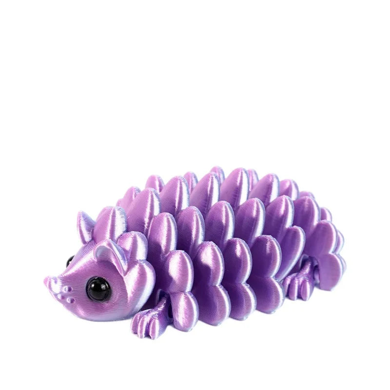 A purple articulated 3D printed hedgehog figurine.
