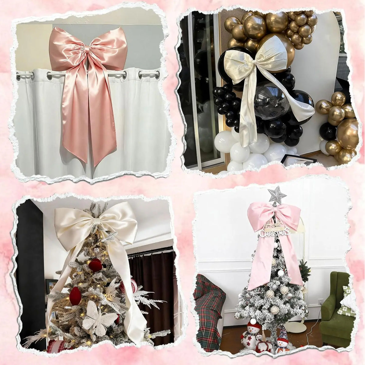 Giant Pink Satin Ribbon Bow Wall Decor for Birthday & Coquette Room