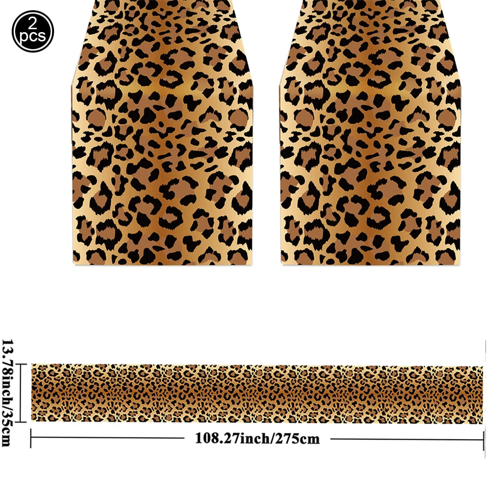 Two sheets of leopard print foil balloon party decorations, measuring 108.27 inches long.