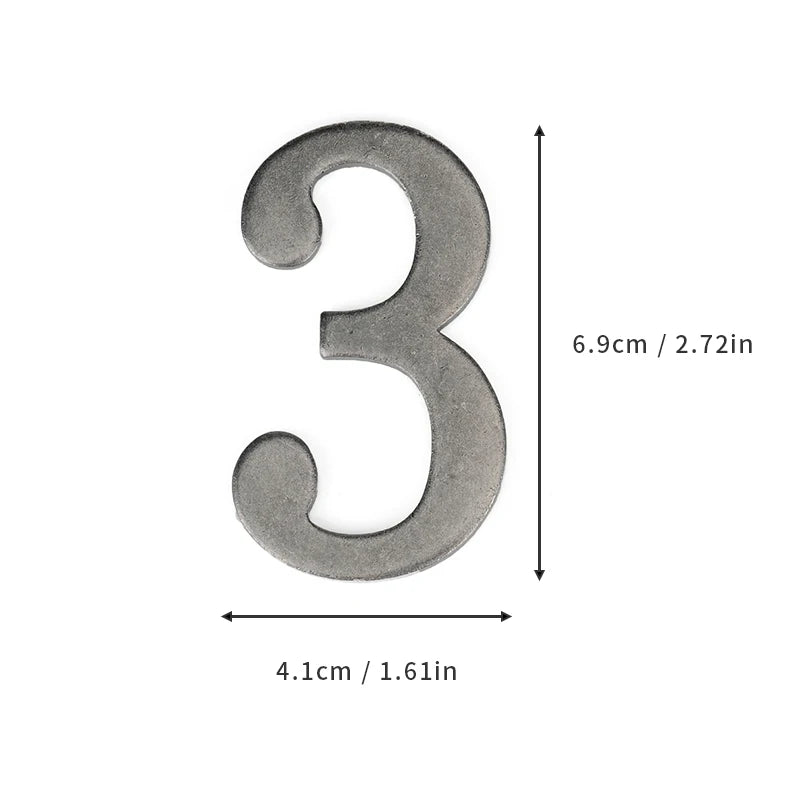 Magnetic silver house number for doors and mailboxes shaped like the number three