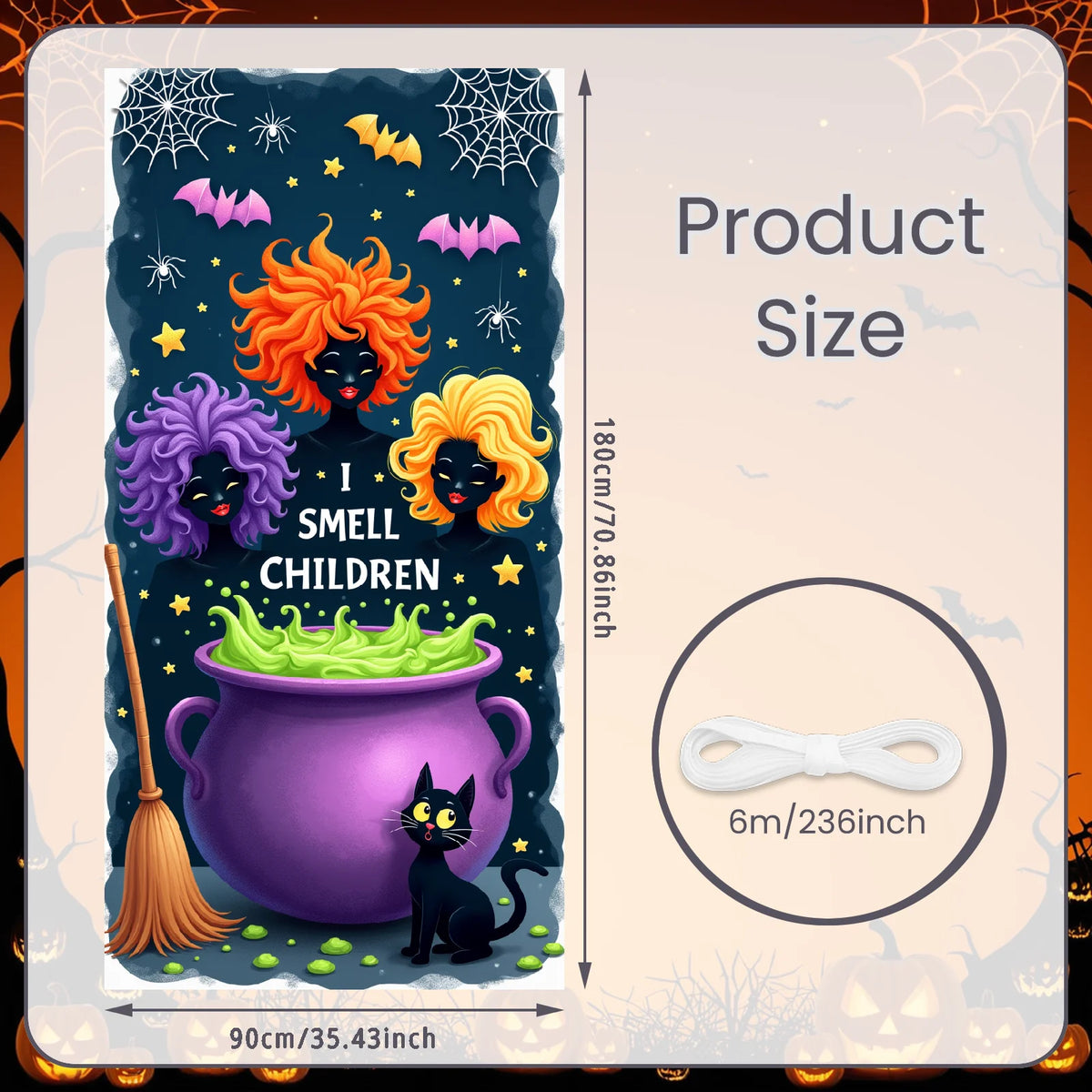 Large Halloween Witch Door Banner with Classic Spooky Design