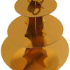 A three-tier gold cupcake stand for dessert tables and party displays.