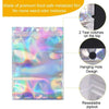 Holographic rainbow resealable bags for food storage featuring tear notches, a hanging hole design, and a resealable ziplock.