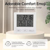 A white LED digital thermometer displays 22.16°C and 60% humidity, used to judge indoor environment comfort.