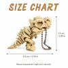 Size chart showing a 3D printed T-Rex skeleton model with articulated joints, measuring 9.5 cm or 3.74 in.