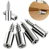 Set of heavy-duty steel shelf pins with self-tapping screws for floating shelves shown in various angles