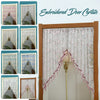 A collection of embroidered sheer lace door curtains featuring floral patterns and delicate tassels.