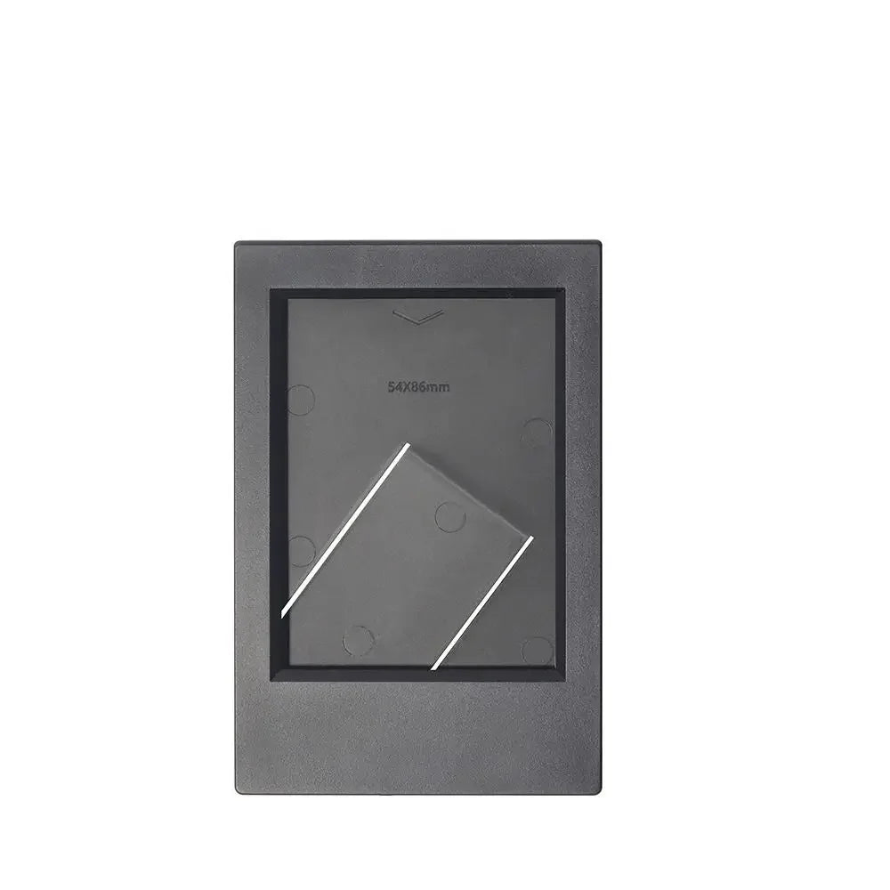A rectangular, dark gray mini film frame with a slanted viewing window.