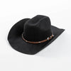 A black wool cowboy hat with a studded leather band.