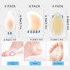 Various packs of invisible hydrocolloid blister plasters shown in different quantities and applied to skin areas like the thu