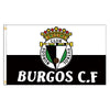 A black and white banner featuring a crown, club emblem, and the text BURGOS C.F.