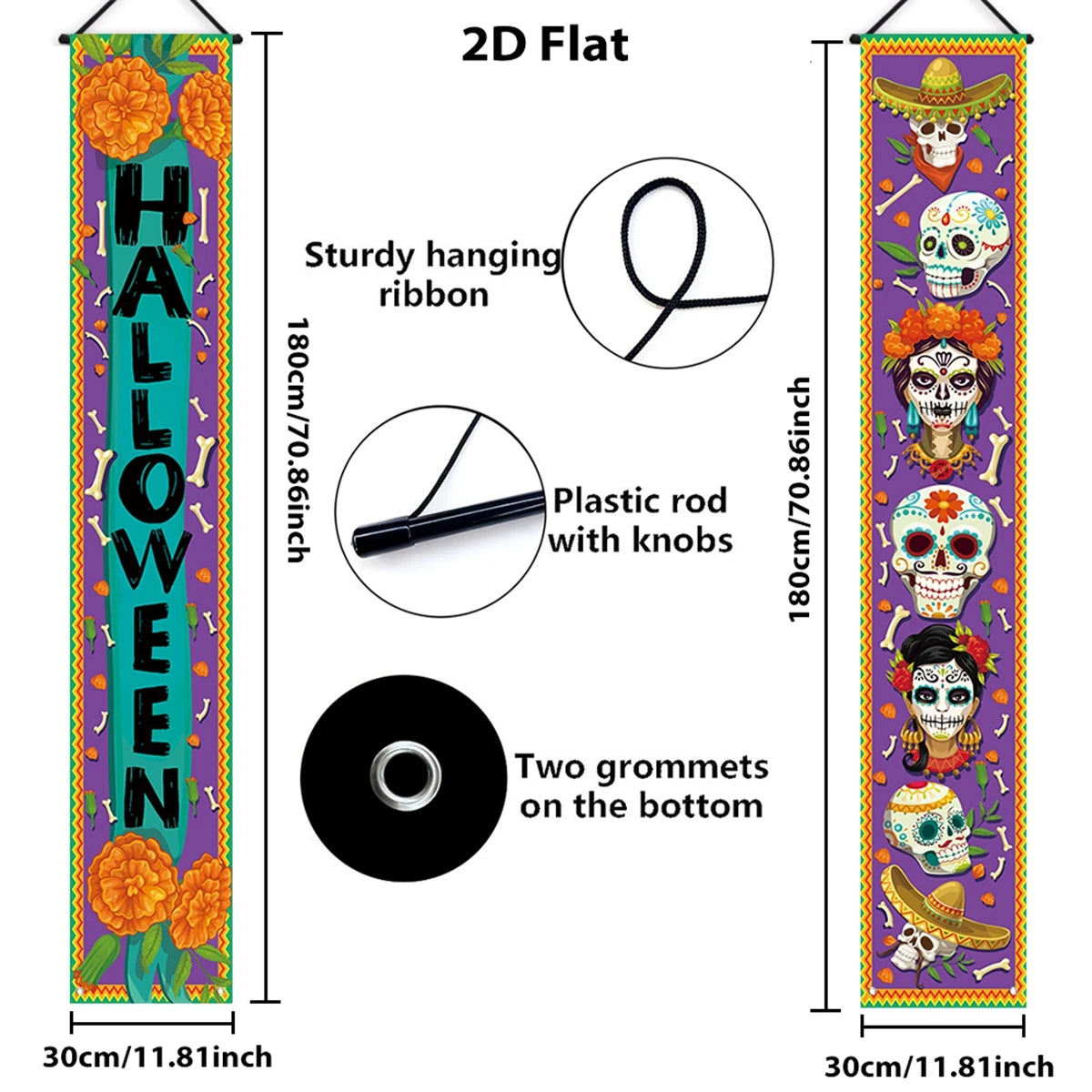 Day of the Dead Sugar Skull Door Banners – Set of 2