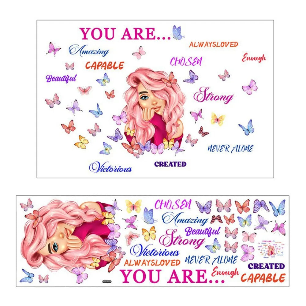 A colorful graphic featuring empowering words like Amazing Capable Beautiful Chosen Strong and Victorious You Are Created Eno