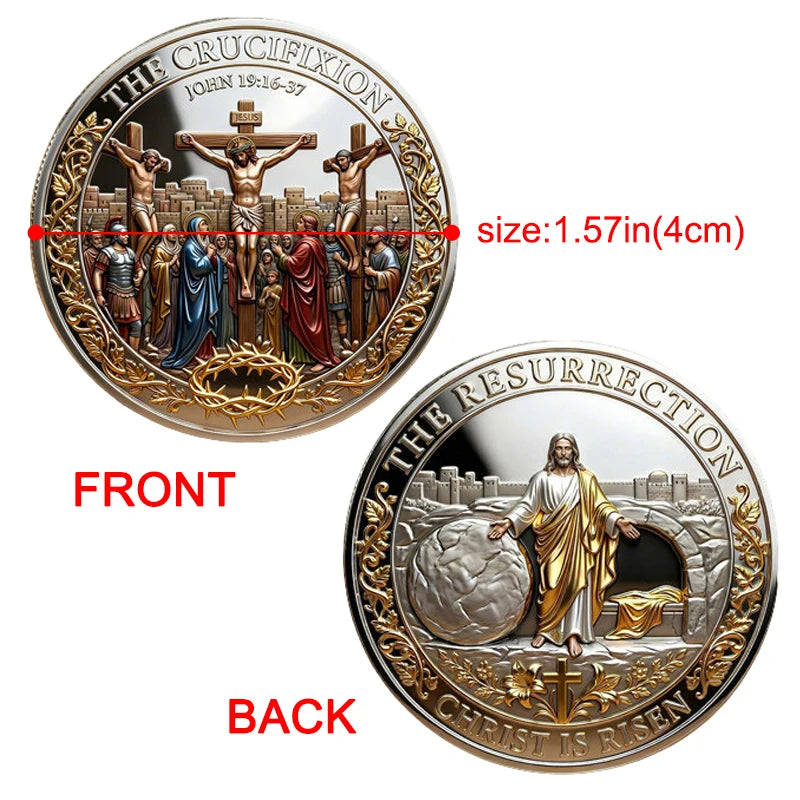 Christ Is Risen Commemorative Coin – Religious Crucifixion & Resurrection Souvenir