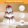 A multi-layer cake decorated with fresh berries and chocolate drizzle on a white board.