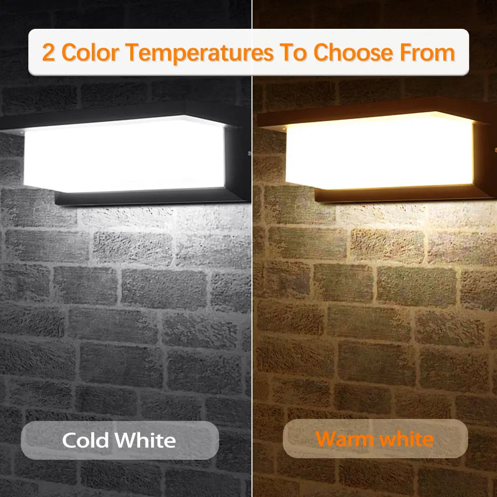 Two versions of a vintage LED rectangle wall sconce lighting options, cold white and warm white.