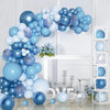 A blue latex balloon garland kit featuring various shades of blue and purple balloons displayed on a white background.