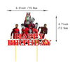 A group of soccer players and a trophy celebrating a happy birthday with text on a banner.