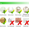 A set of decorative kitchen wall stickers showing various surfaces like plastic, glass, mirror, refrigerator, paint, tile, wo