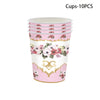 A stack of 10 pink paper cups decorated with vintage floral patterns.