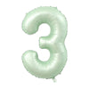 A light mint green foil number balloon shaped like the number three.