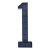 A vertical black solar LED house number sign with automatic dusk-to-dawn lighting.