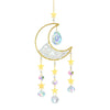 Gold moon suncatcher wind chime with prism accents featuring a crescent moon and star charms