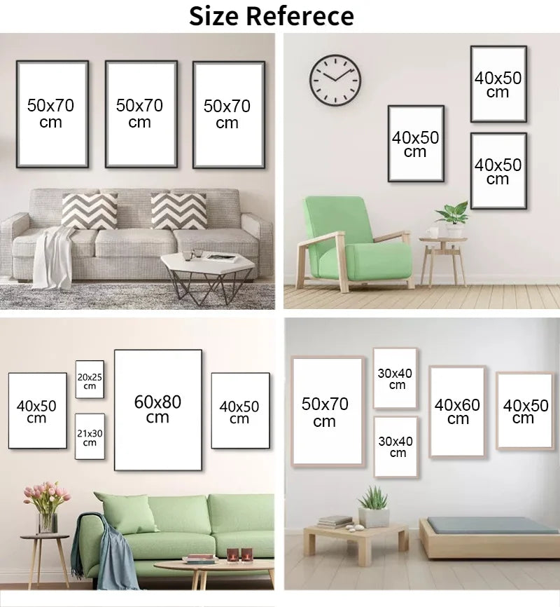 A collection of abstract music canvas wall art featuring guitar, cello, and piano motifs displayed in various sizes.