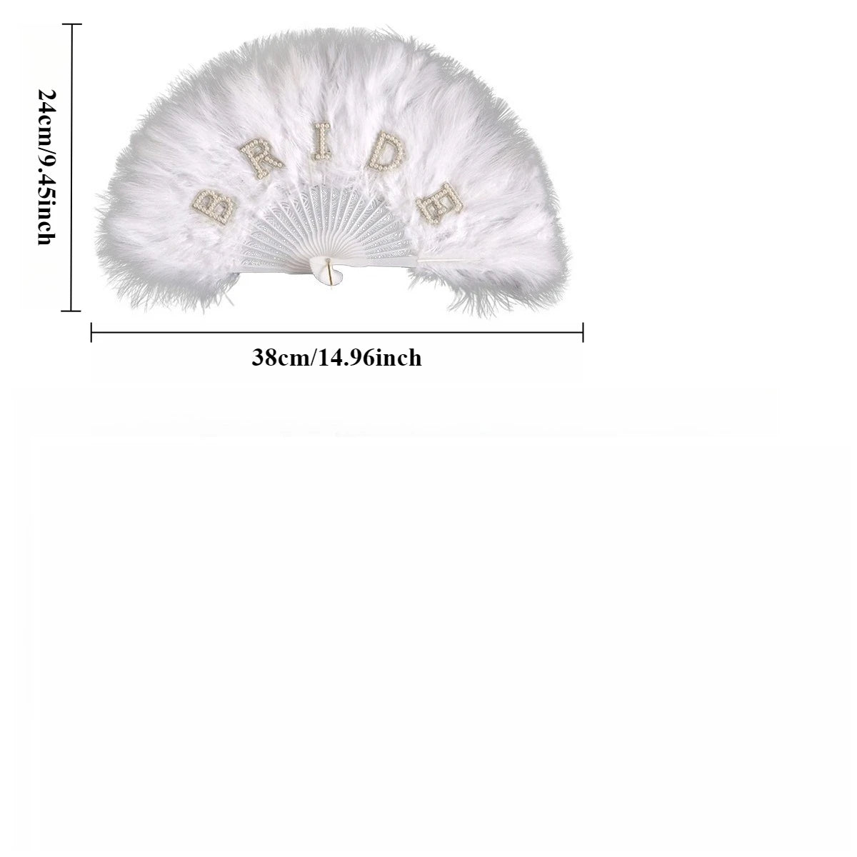 Bridal white feather hand fan with rhinestone bride letter decoration