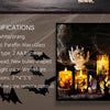 A set of three wax pillar candles with flickering flame effect, displayed on a dark surface for Halloween decor.