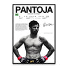 A black and white poster featuring a boxing fighter with a muscular physique and UFC championship details.