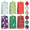 A set of 24 Christmas themed kraft paper gift bags with red and green patterns and seal stickers.