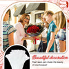 A woman holds a red rose bouquet while interacting with others, showcasing pearl wave yarn beauty.