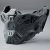A tactical silicone half-face mask in gray with intricate tribal patterns, shown from the front.