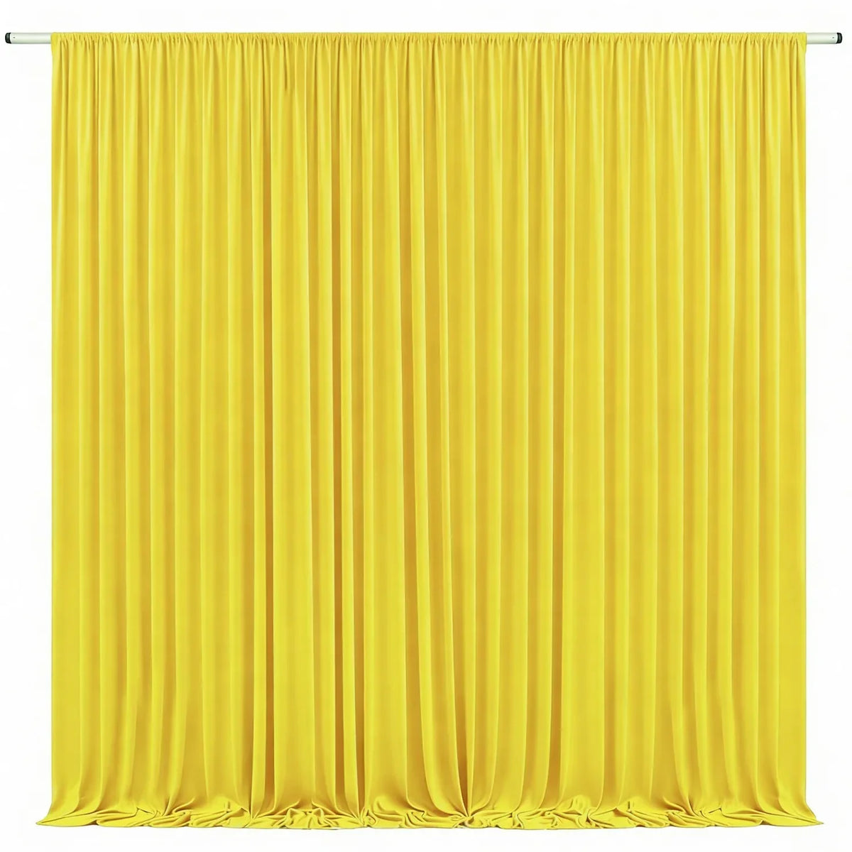 A vertical yellow pleated fabric drape used as an elegant backdrop for events.