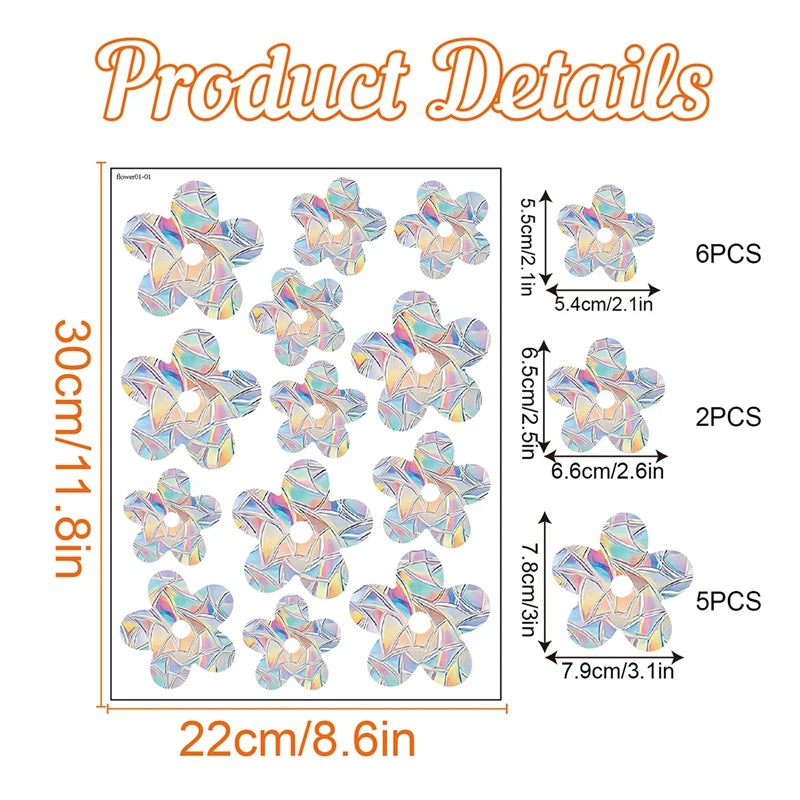 A grid of colorful rainbow suncatcher window stickers featuring cat and butterfly designs.