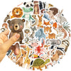 A circular arrangement of assorted animal stickers featuring various mammals, birds, reptiles, and insects for kids and teens