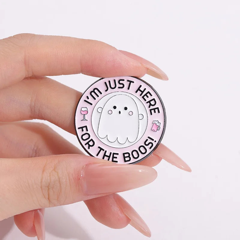 Halloween Enamel Pins Set - Cute Ghost, Black Cat, and Pumpkin Brooches for Kids