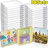 A set of ten clear acrylic fridge magnets featuring various cute illustrations and a landscape scene.