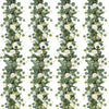 Artificial eucalyptus and rose garland with greenery featuring silvery-green leaves and white flowers